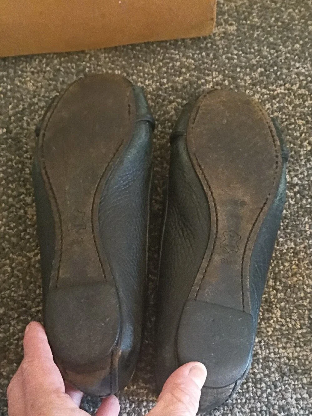 Tory Burch Black Leather Flats with Gold Logo Accent